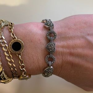Sterling silver heart bracelet with stones